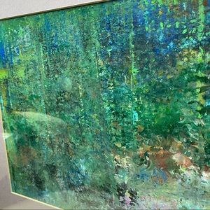 Framed hand painted large Abstract art in purple matting & Gold Frame